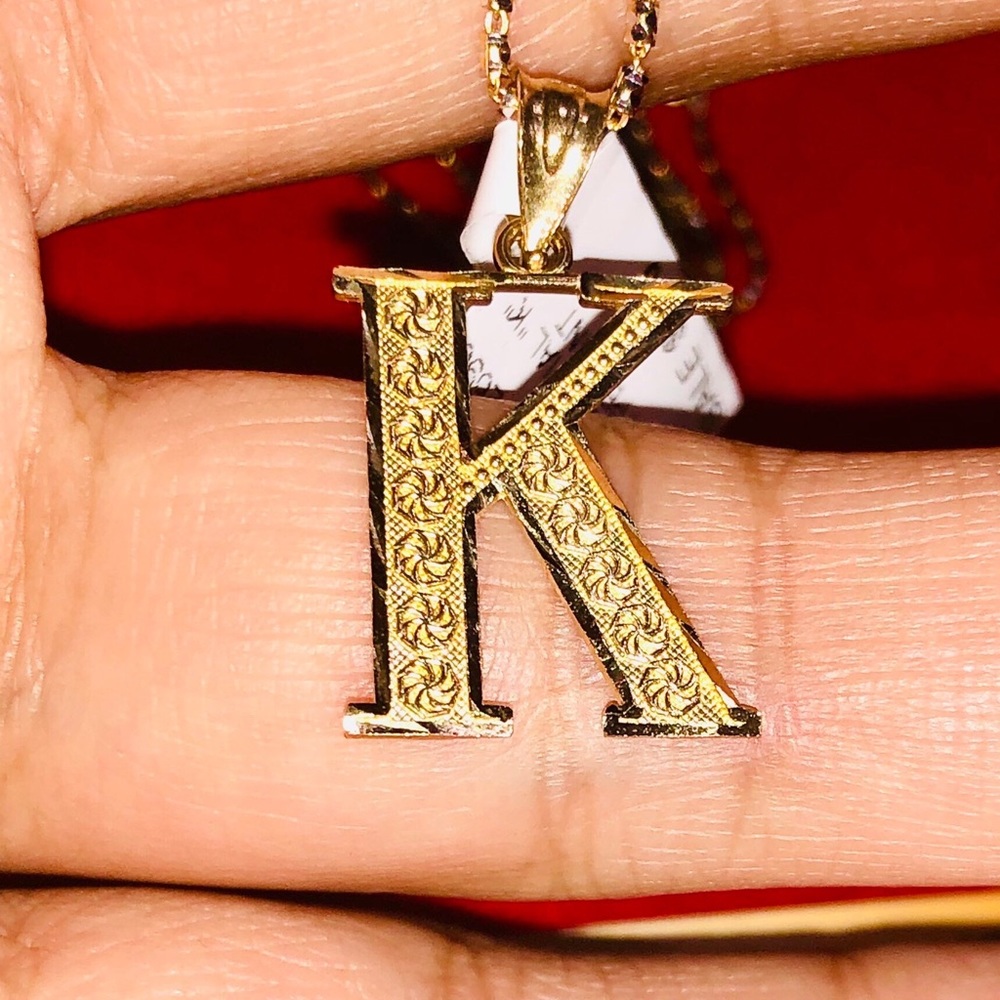 10k solid gold K initial pendant, NOT plated, Diamond cut custom made initial